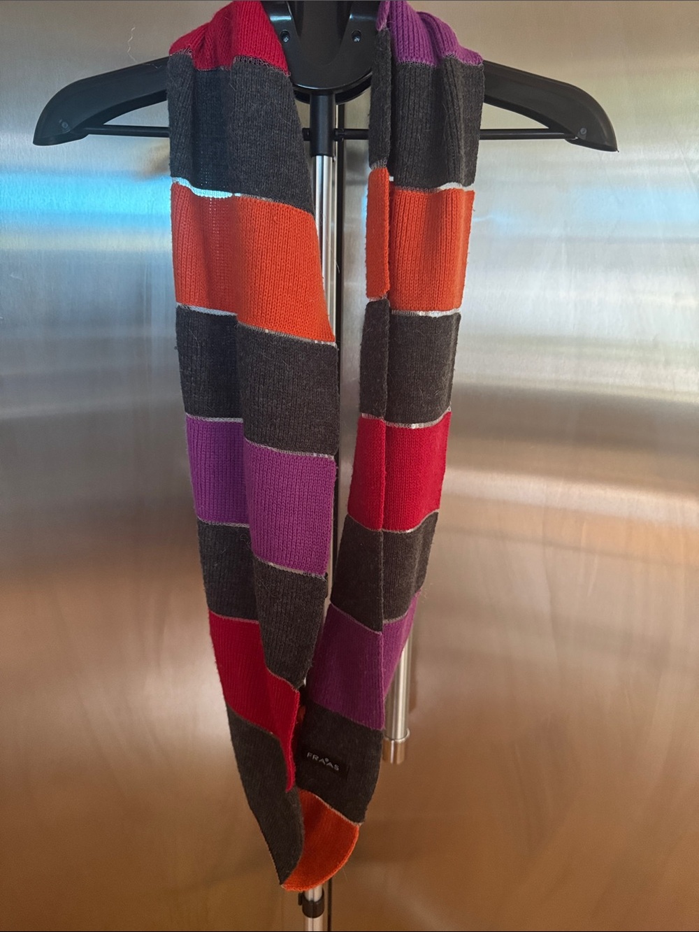 Fraas Charcoal and Orange Colorblock Knit Scarf